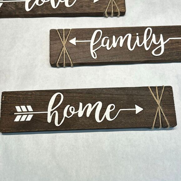Faux Wood Home Decor Signs Family Love Home Arrows Hanging Tabs 13" x 3" - Picture 4 of 7